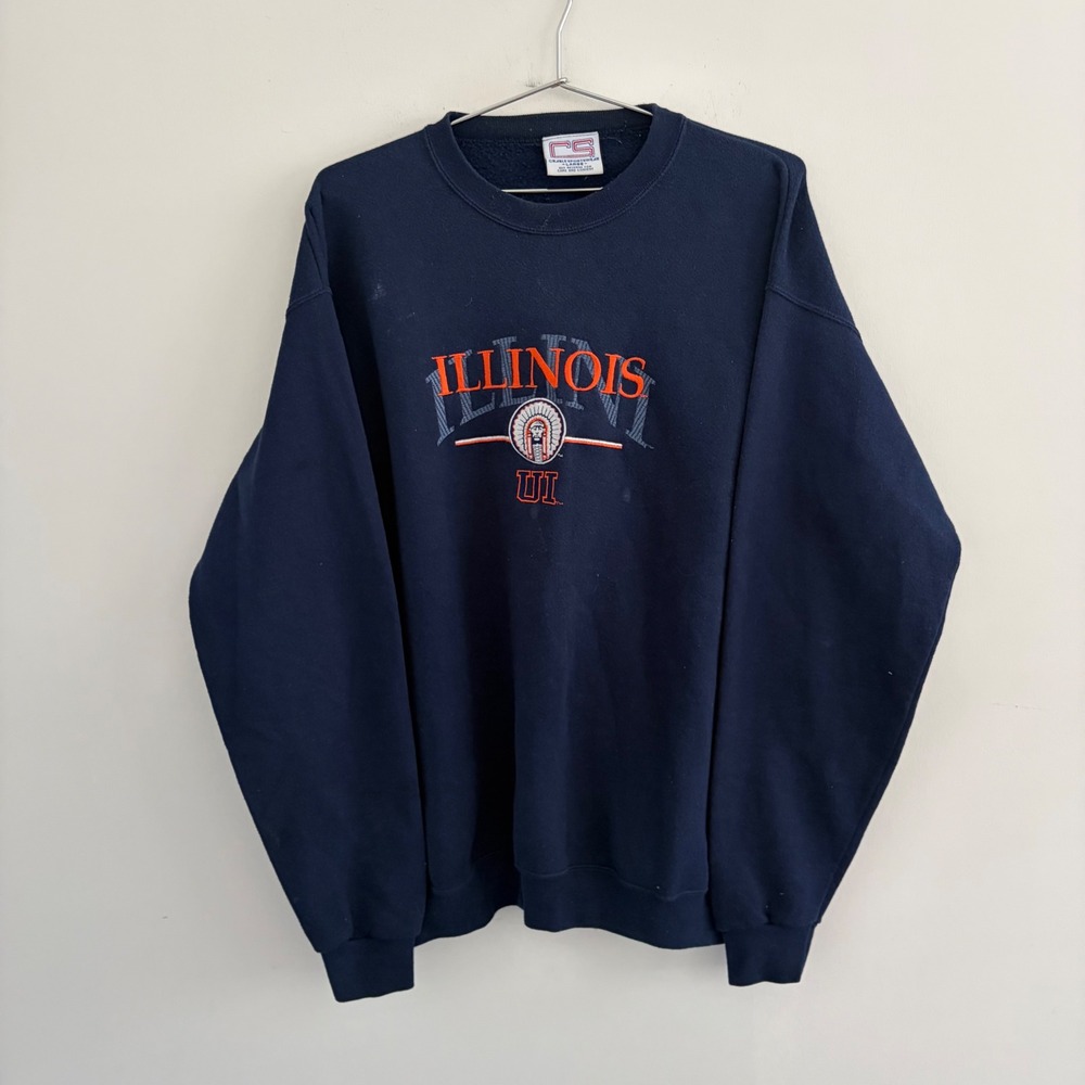 Vintage Crable Sportswear Illinois Fighting Illini Sweatshirt Navy Blue L